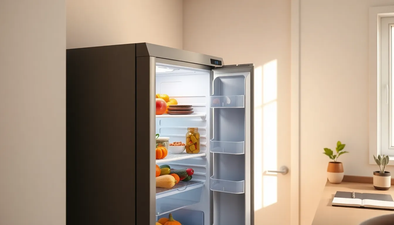 콤팩트 냉장고와 깔끔하게 정리된 주방