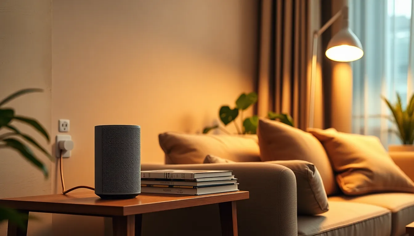 스마트 홈이 구현된 깔끔한 아파트 거실의 모습